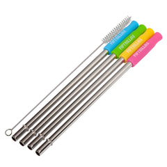 Stainless Steel Straws w/ Silicone Tip - 4pk Assorted Colors with Cleaning Brush