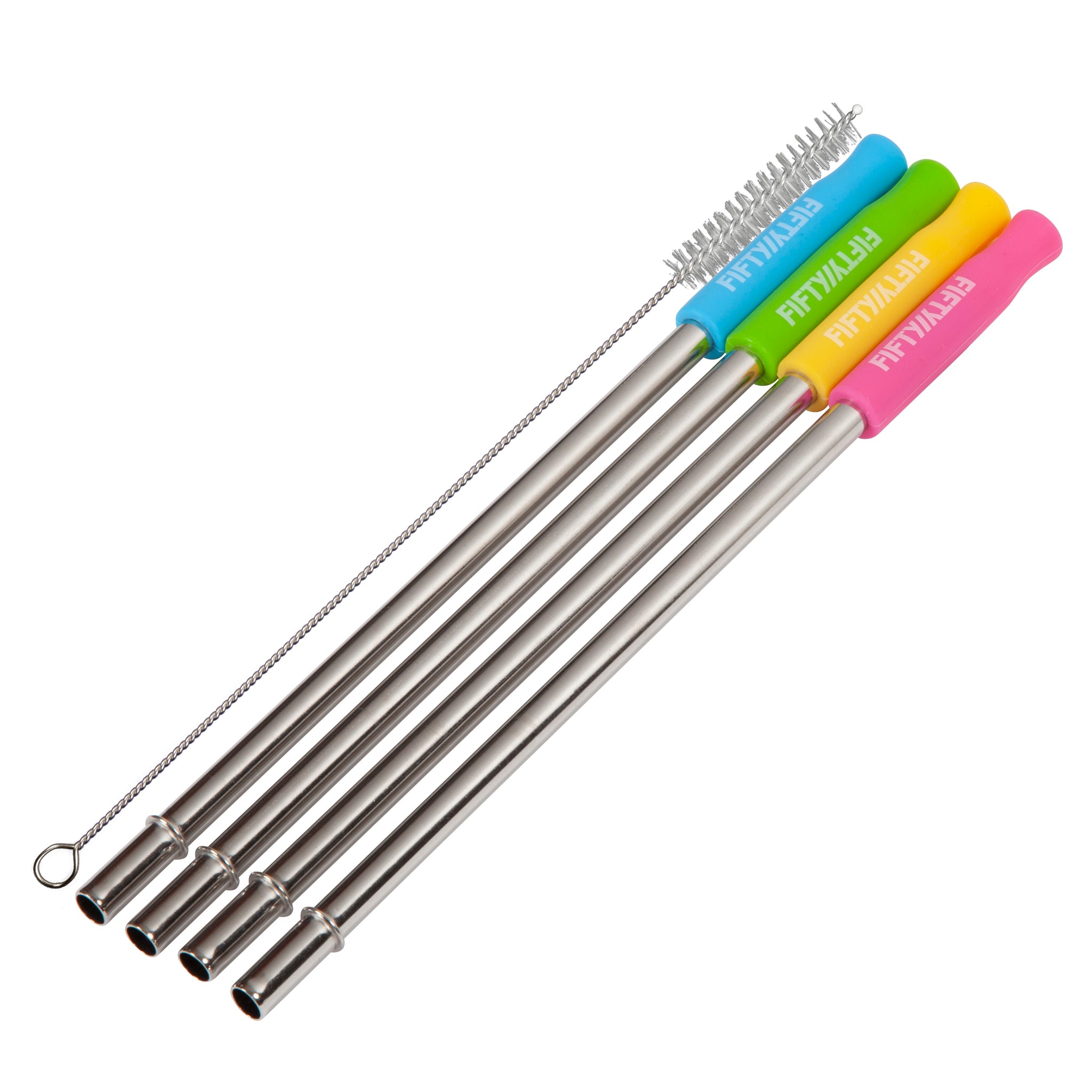 Stainless Steel Straws w/ Silicone Tip - 4pk Assorted Colors with Cleaning  Brush