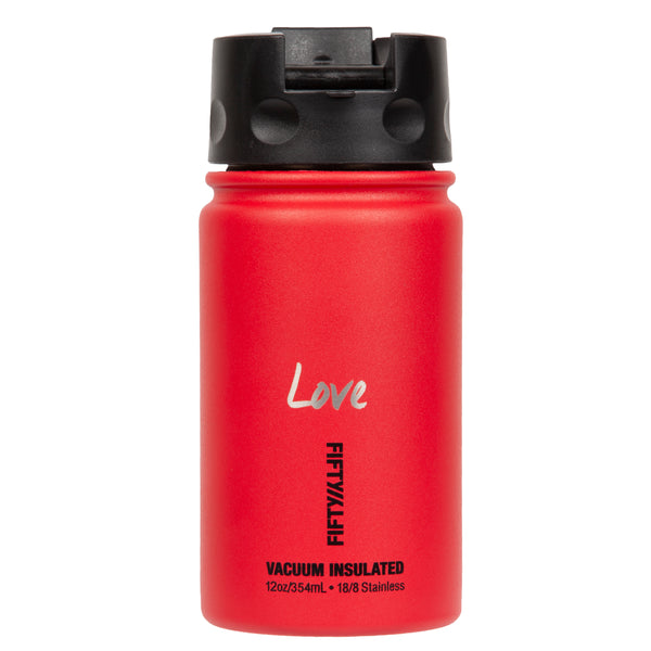 12oz/354mL "Love" Shodo Flip Top Bottle (Red) | Fifty Fifty Bottles